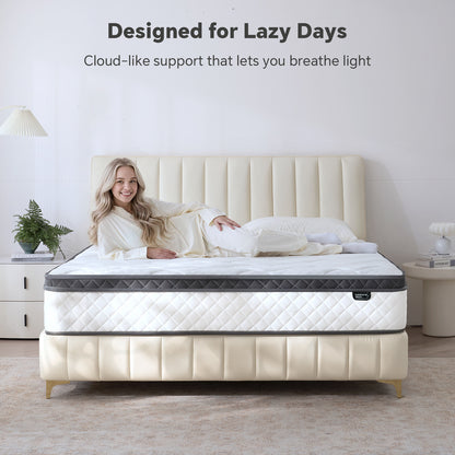 Bezzze Twin/Full/Queen/King Size Mattress, Hybrid Mattress Bed in a Box, Individually Pocket Springs & Breathable Memory Foam, Medium Firm, CertiPUR-US Certified