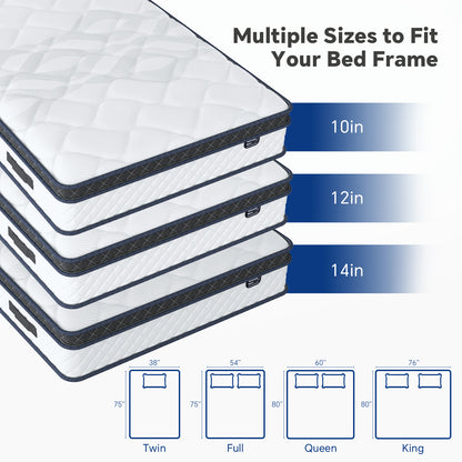 Bezzze Twin/Full/Queen/King Size Mattress, Hybrid Mattress Bed in a Box, Individually Pocket Springs & Breathable Memory Foam, Medium Firm, CertiPUR-US Certified