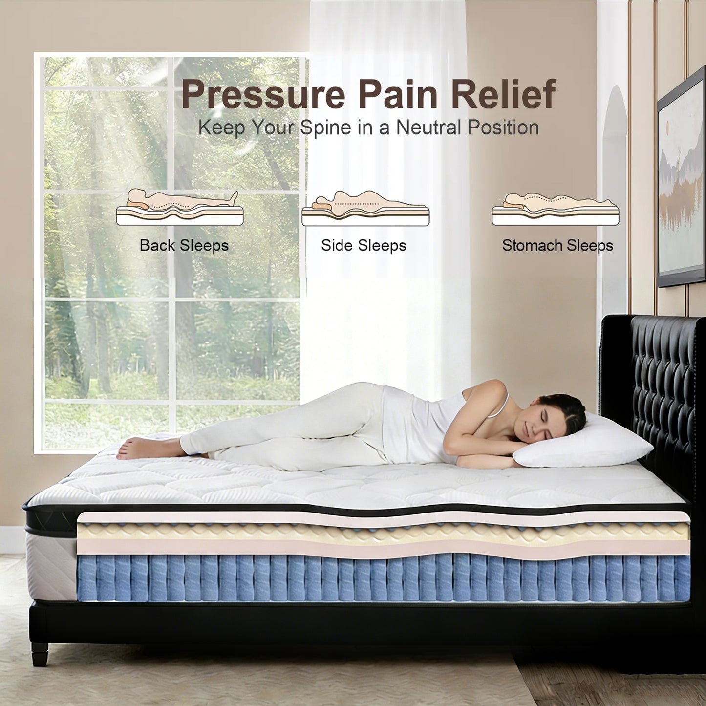 Bezzze Hybrid Mattress, Individually Wrapped Pocket Springs & Breathable Memory Foam, Medium Firm, CertiPUR-US Certified, Mattress in a Box