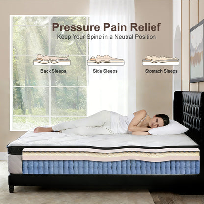 Bezzze Hybrid Mattress, Individually Wrapped Pocket Springs & Breathable Memory Foam, Medium Firm, CertiPUR-US Certified, Mattress in a Box