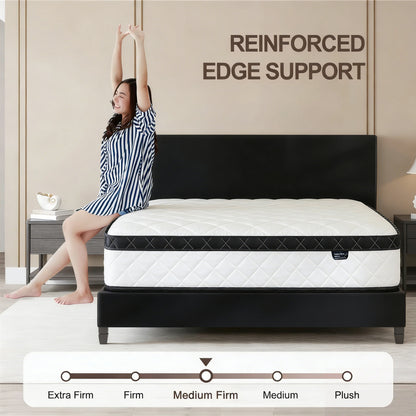 Bezzze Hybrid Mattress, Individually Wrapped Pocket Springs & Breathable Memory Foam, Medium Firm, CertiPUR-US Certified, Mattress in a Box
