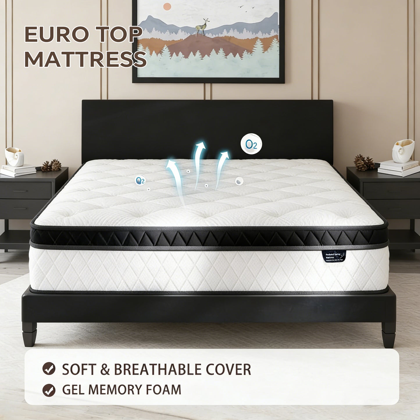 Bezzze Hybrid Mattress, Individually Wrapped Pocket Springs & Breathable Memory Foam, Medium Firm, CertiPUR-US Certified, Mattress in a Box