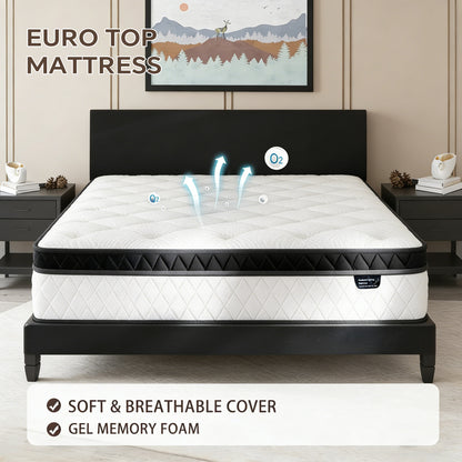 Bezzze Hybrid Mattress, Individually Wrapped Pocket Springs & Breathable Memory Foam, Medium Firm, CertiPUR-US Certified, Mattress in a Box