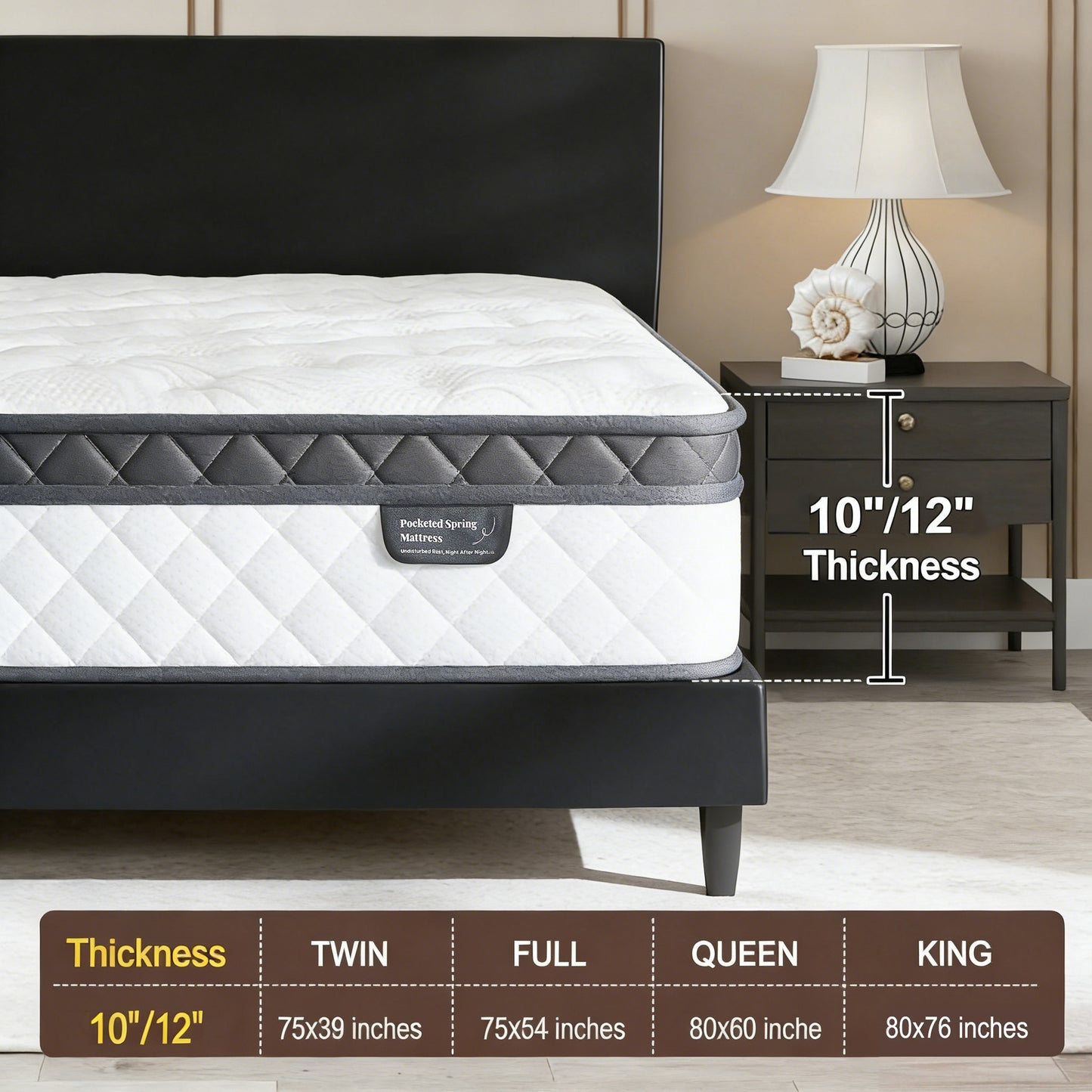Bezzze Hybrid Mattress, Individually Wrapped Pocket Springs & Breathable Memory Foam, Medium Firm, CertiPUR-US Certified, Mattress in a Box
