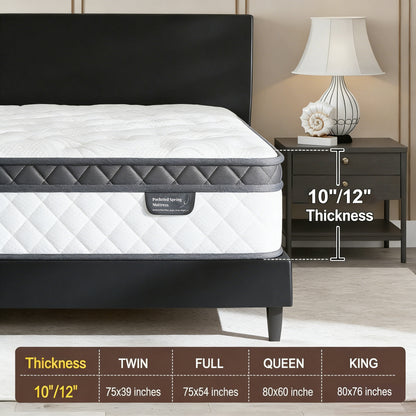 Bezzze Hybrid Mattress, Individually Wrapped Pocket Springs & Breathable Memory Foam, Medium Firm, CertiPUR-US Certified, Mattress in a Box