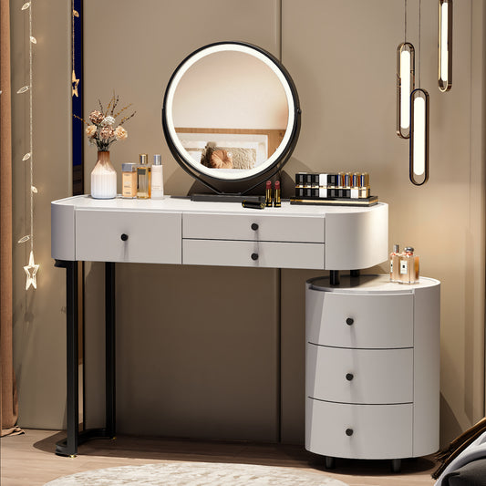 Bezzze Modern Minimalist Dressing Table with Detachable Mirror and Rotatable Side Cabinet Makeup Table, Easy Assembly Vanity