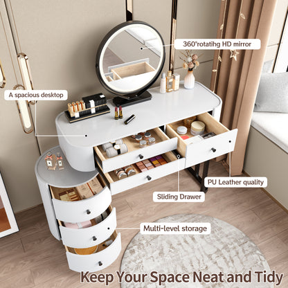 Bezzze Modern Minimalist Dressing Table with Detachable Mirror and Rotatable Side Cabinet Makeup Table, Easy Assembly Vanity