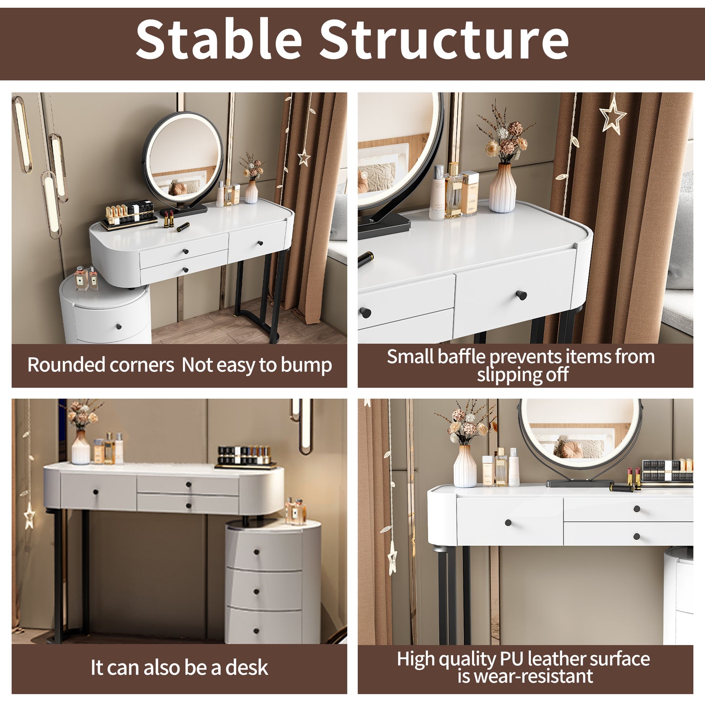 Bezzze Modern Minimalist Dressing Table with Detachable Mirror and Rotatable Side Cabinet Makeup Table, Easy Assembly Vanity