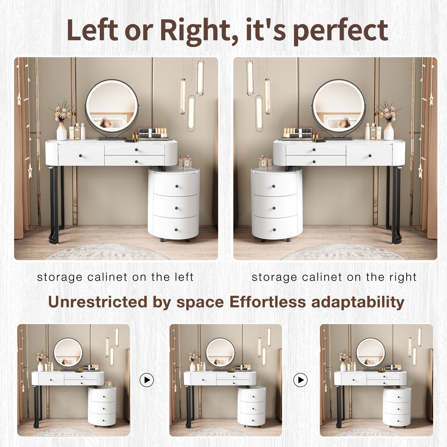 Bezzze Modern Minimalist Dressing Table with Detachable Mirror and Rotatable Side Cabinet Makeup Table, Easy Assembly Vanity
