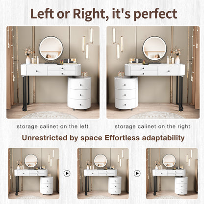Bezzze Modern Minimalist Dressing Table with Detachable Mirror and Rotatable Side Cabinet Makeup Table, Easy Assembly Vanity
