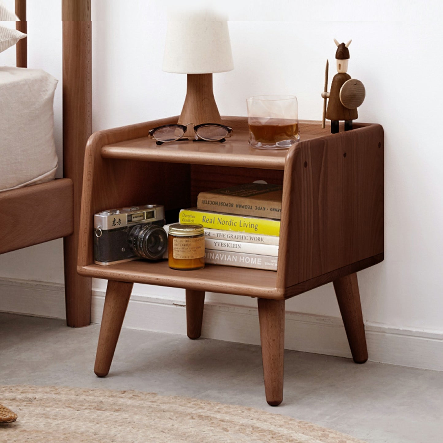 Bezzze Solid Wood Bedside Cabinet Modern Simple Nightstands Nordic Bedroom Solid Beech Storage Cabinet