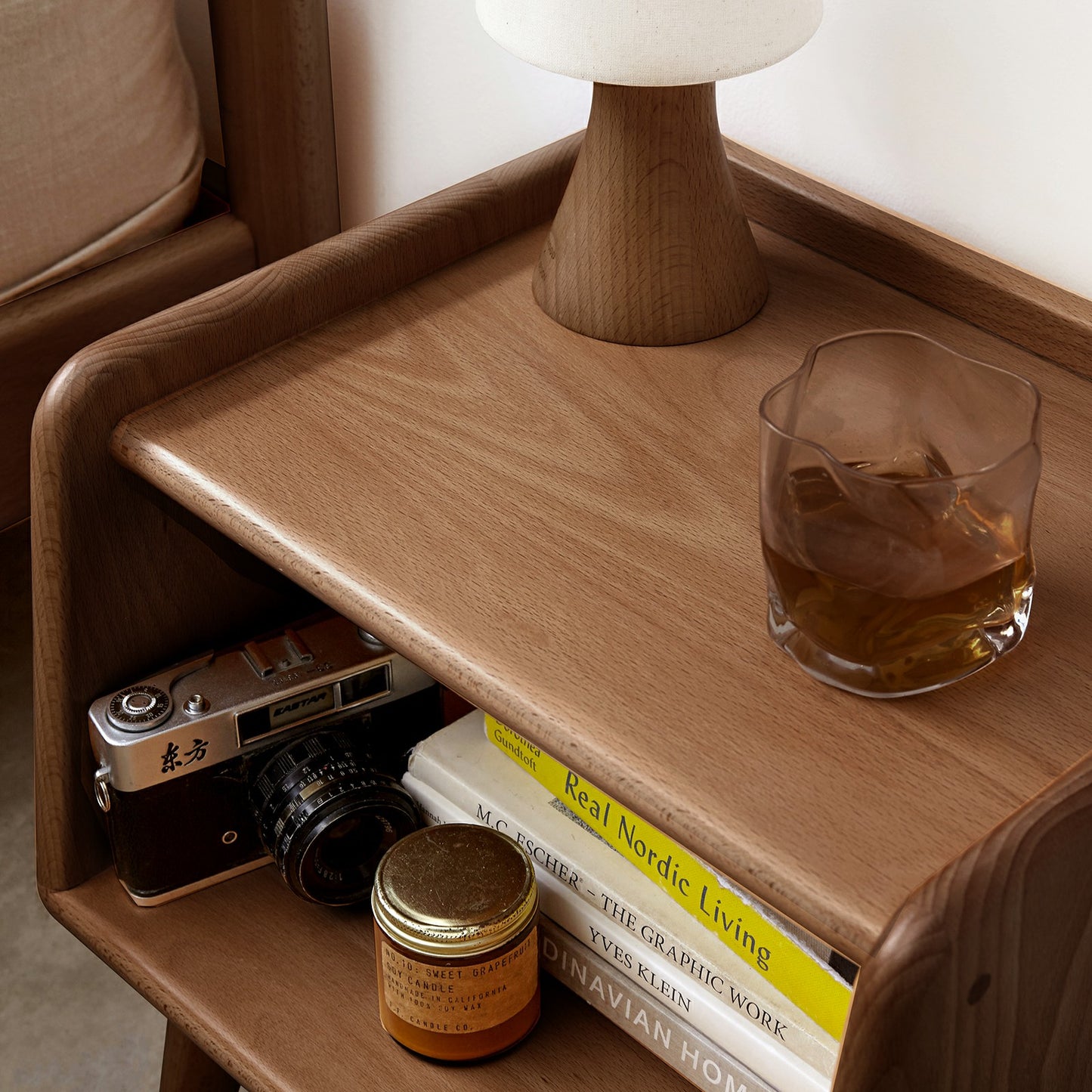 Bezzze Solid Wood Bedside Cabinet Modern Simple Nightstands Nordic Bedroom Solid Beech Storage Cabinet