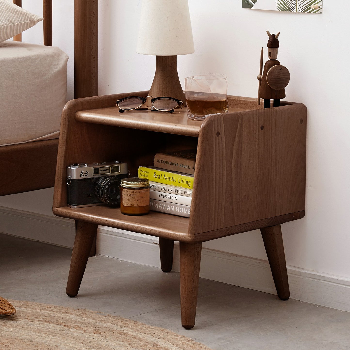 Bezzze Solid Wood Bedside Cabinet Modern Simple Nightstands Nordic Bedroom Solid Beech Storage Cabinet