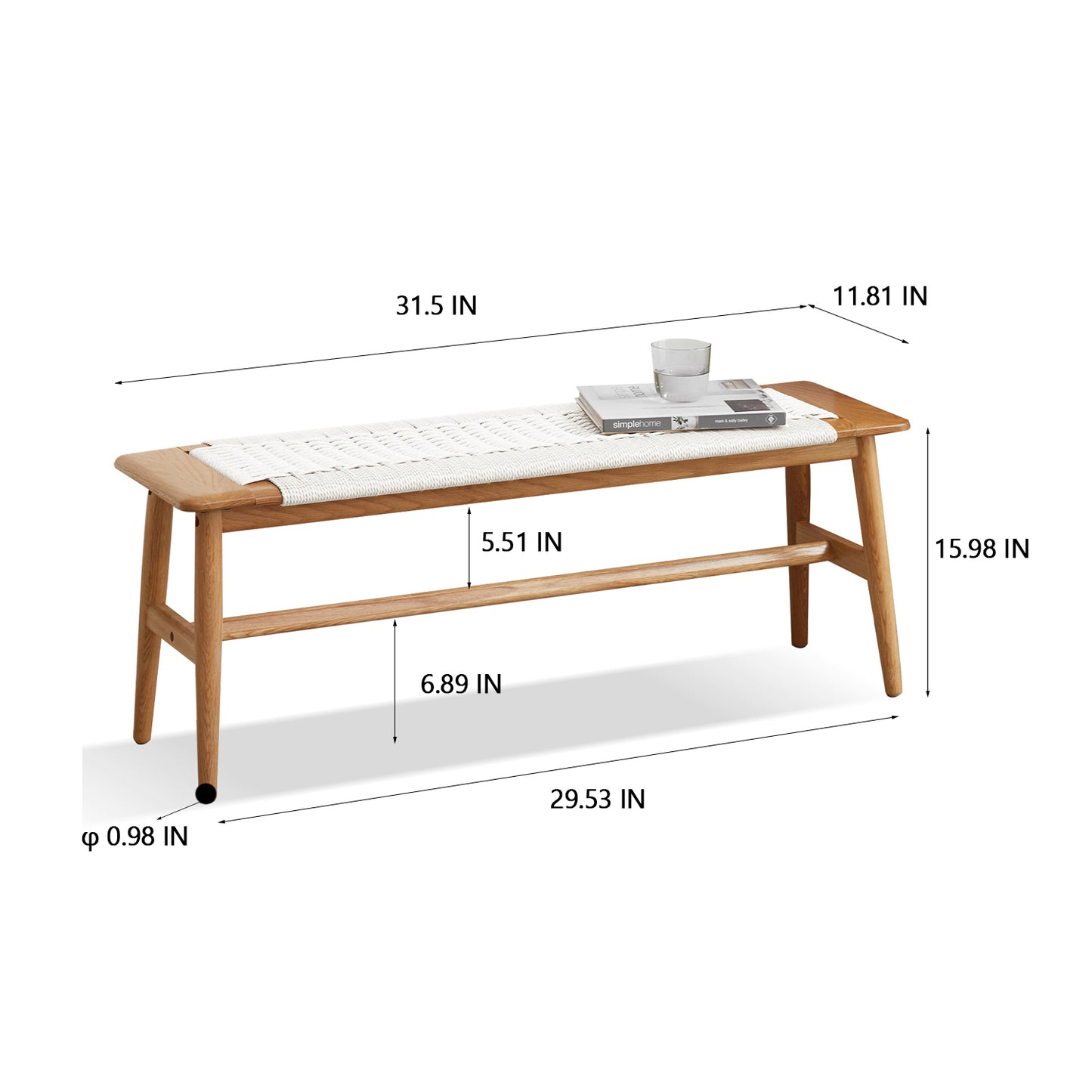 Bezzze Natural Oak Wood Bench for Bedroom End of Bed