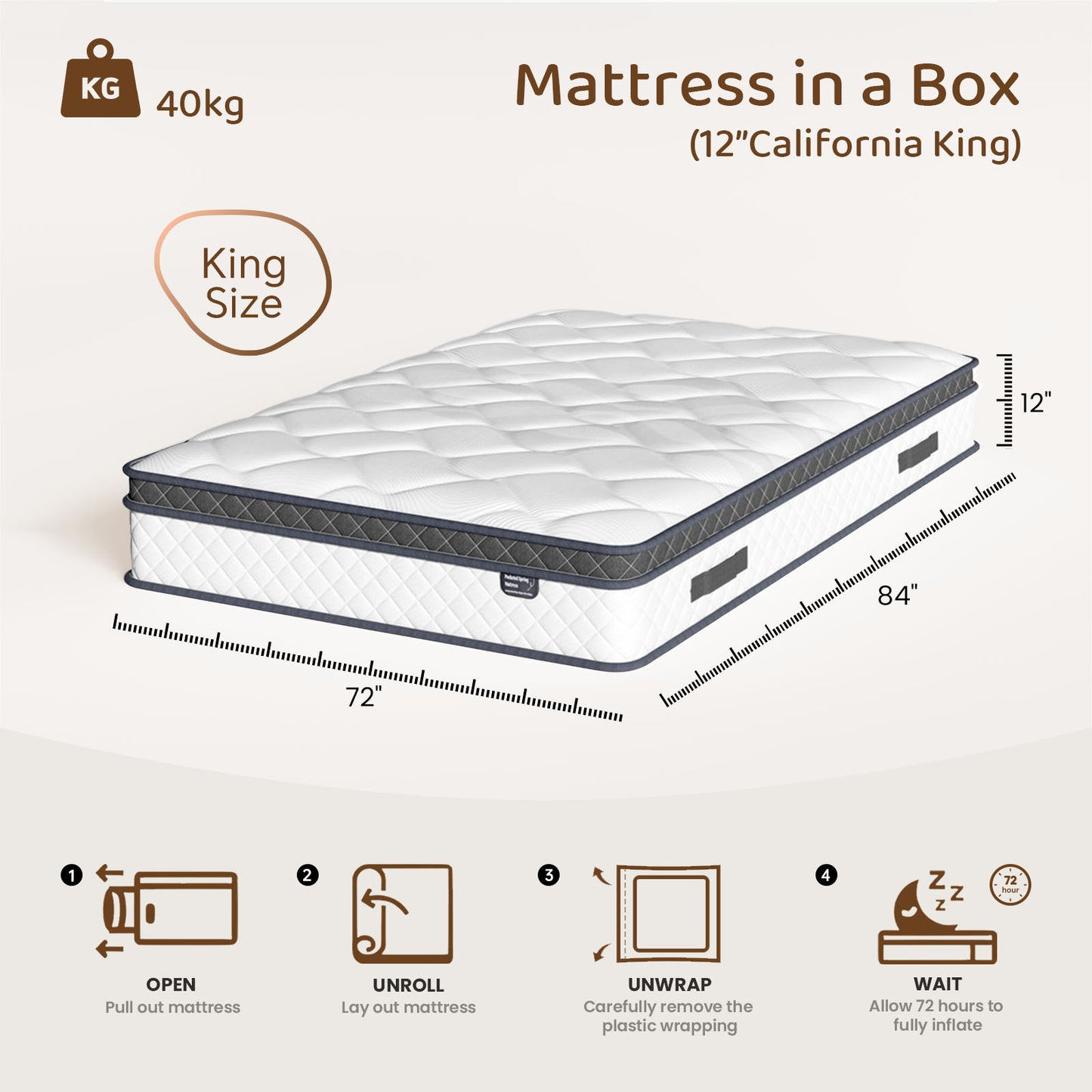 Bezzze Twin/Full/Queen/King Size Mattress, Hybrid Mattress Bed in a Box, Individually Pocket Springs & Breathable Memory Foam, Medium Firm, CertiPUR-US Certified