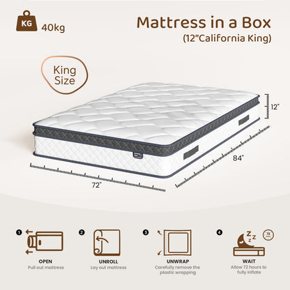 Bezzze Twin/Full/Queen/King Size Mattress, Hybrid Mattress Bed in a Box, Individually Pocket Springs & Breathable Memory Foam, Medium Firm, CertiPUR-US Certified