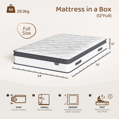 Bezzze Twin/Full/Queen/King Size Mattress, Hybrid Mattress Bed in a Box, Individually Pocket Springs & Breathable Memory Foam, Medium Firm, CertiPUR-US Certified