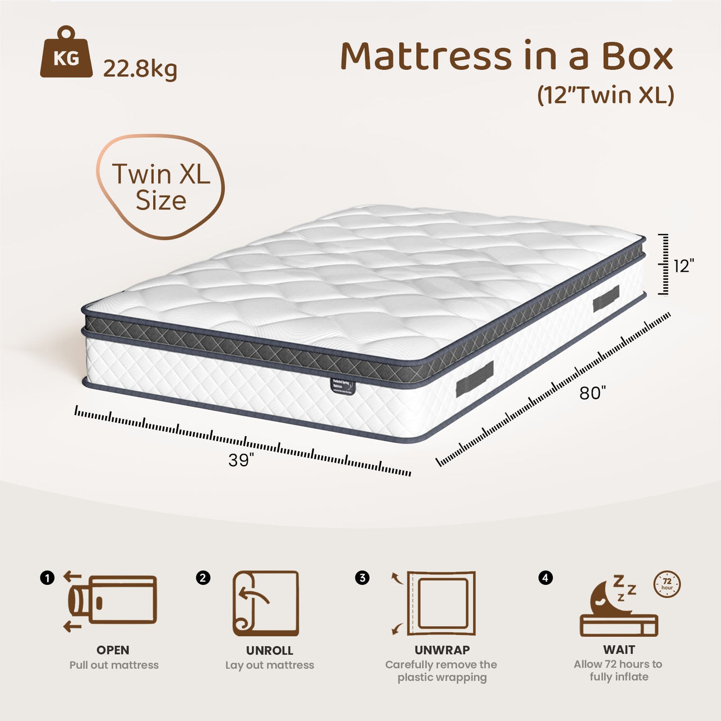 Bezzze Twin/Full/Queen/King Size Mattress, Hybrid Mattress Bed in a Box, Individually Pocket Springs & Breathable Memory Foam, Medium Firm, CertiPUR-US Certified