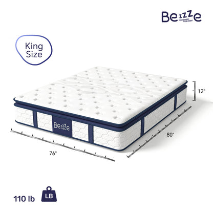 Bezzze Firm Queen Mattress, 12 Inch Hybrid Queen Size Mattress in a Box, Memory Foam and Individual Pocket Spring for Motion Isolation, Edge Support, Pressure Relief & CertiPUR-US Certified